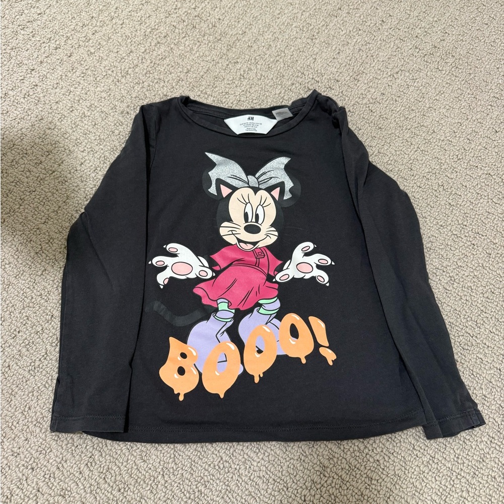 Disney Kids Black Long Sleeve Tee with Minnie Mouse Halloween Design